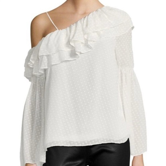 PARKER - Lima Swiss Dot One Shoulder Blouse in  white  Size. XS - Picture 1 of 4